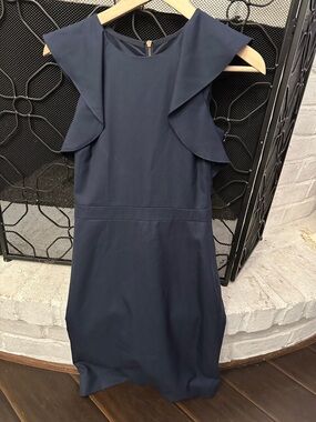 J. Crew Navy Ruffle Shoulder Midi Dress